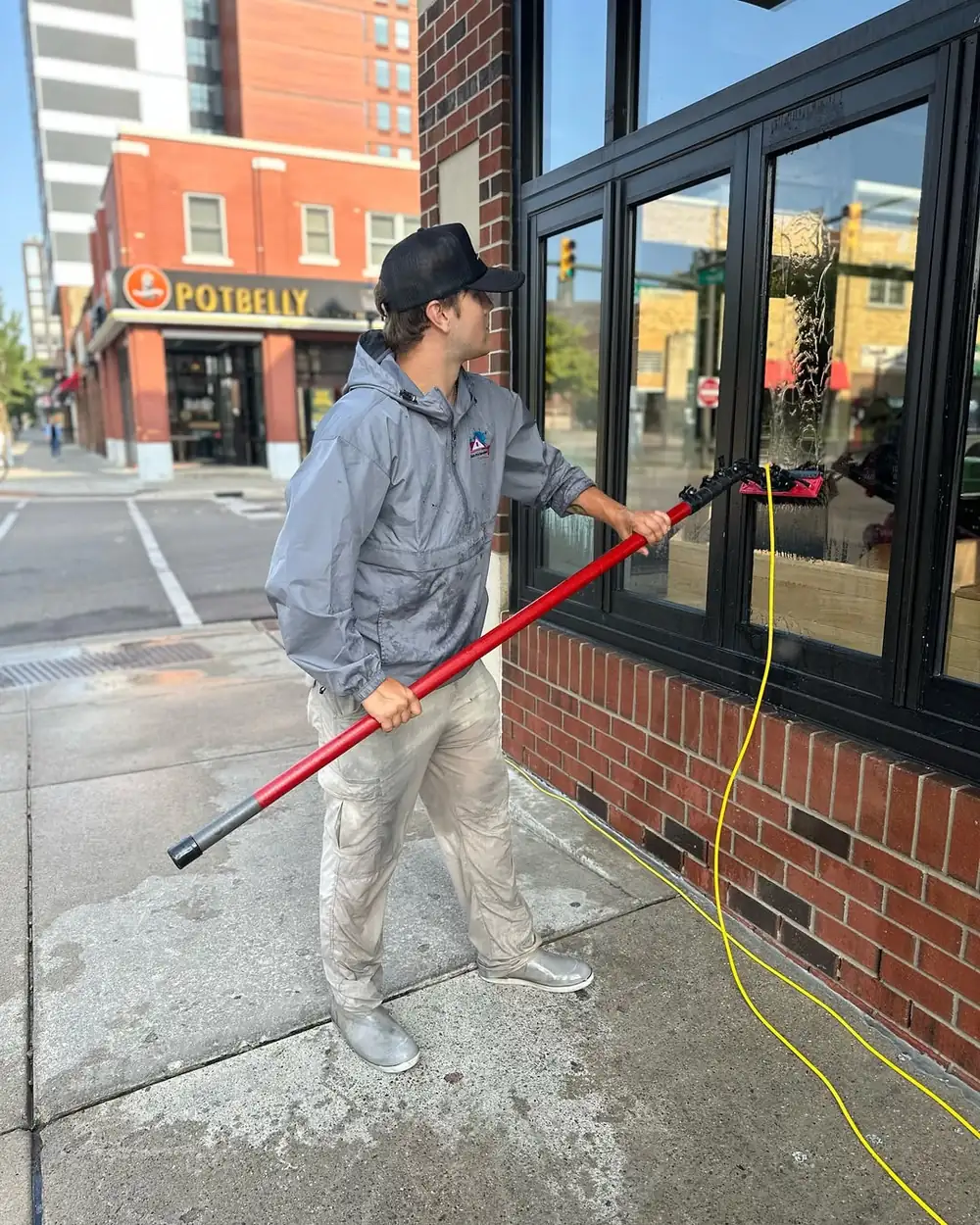 Commercial window cleaning at a business in Williamston, MI