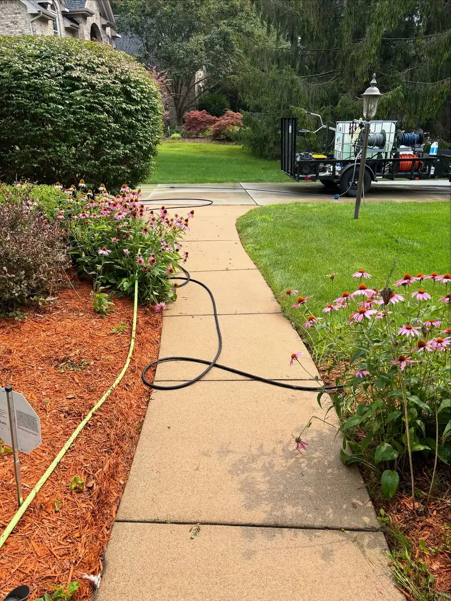 Bright clean concrete walkway after driveway and concrete cleaning in Okemos, MI