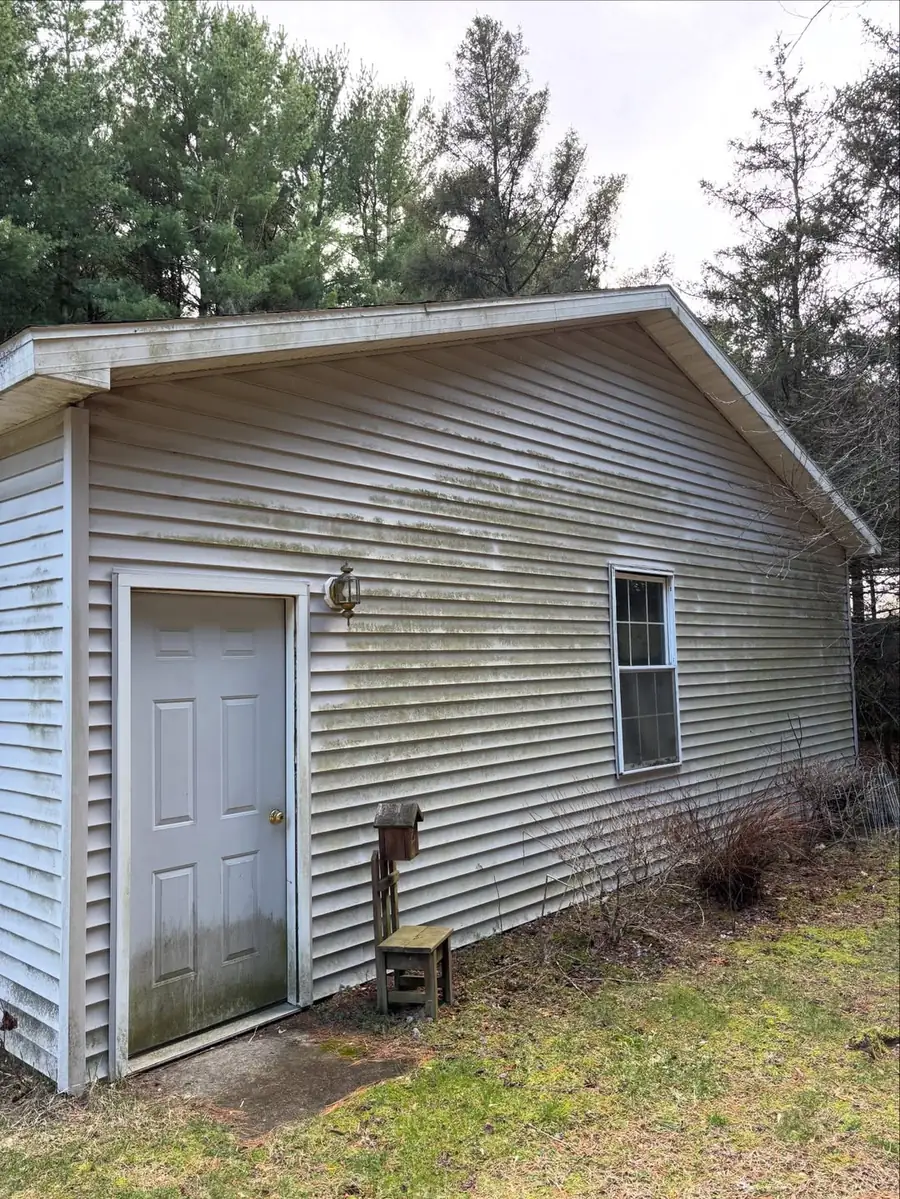 Garage siding covered in algae before soft washing in Okemos, MI