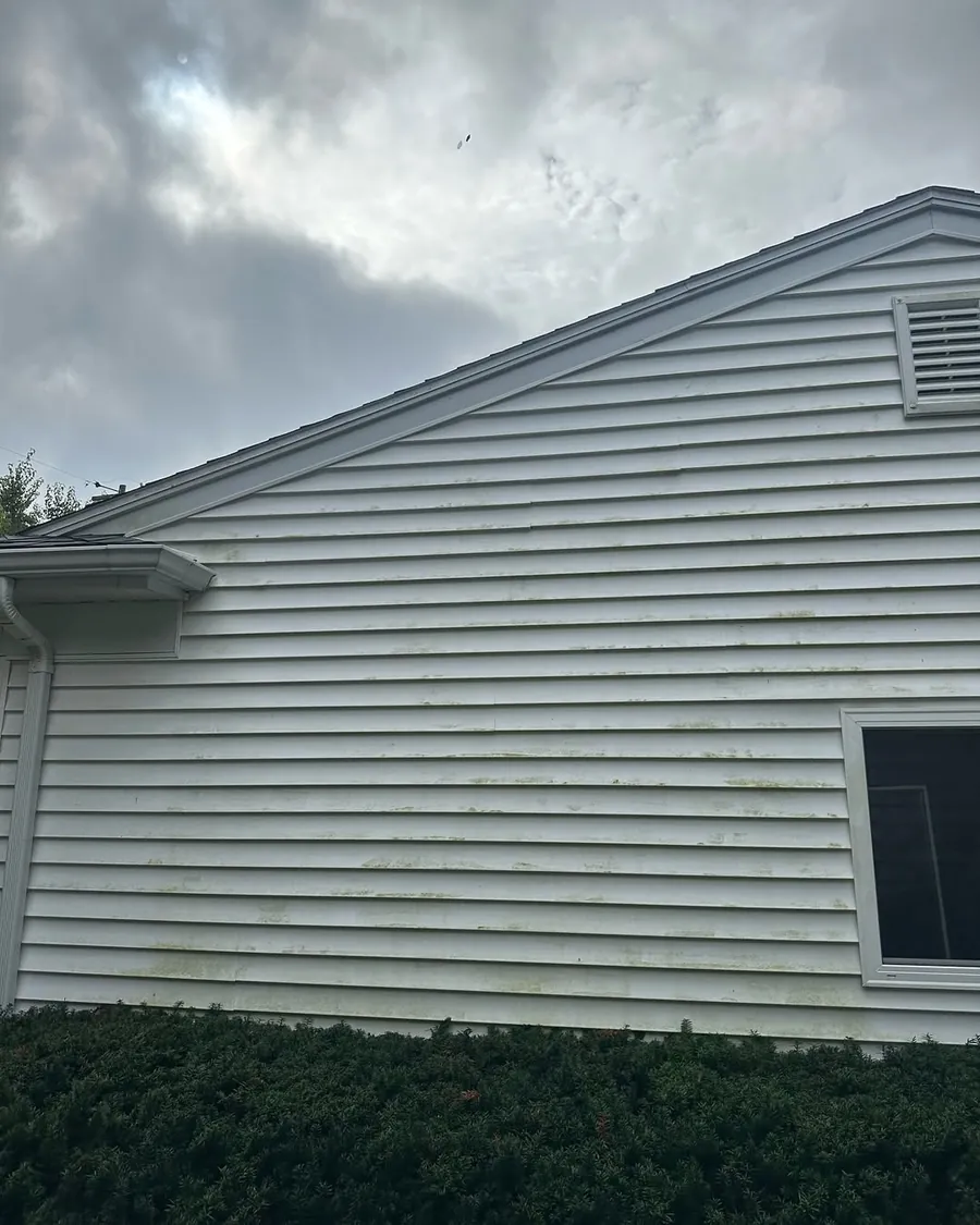 Dirty home siding before professional exterior cleaning in Okemos, MI